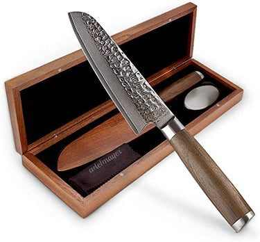 adelmayer Damastmesser - Santoku Messer (Klinge: 17,5 cm) aus japanischem Damast-Stahl - scharfes Küchenmesser mit Walnussholz-Griff, edler Holz-Box im Sale